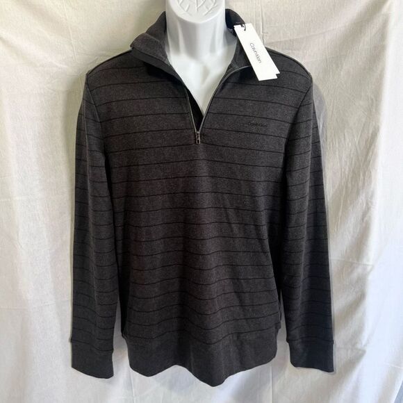 Calvin’s Klein NWT charcoal striped quarter zip, size small - Picture 1 of 6